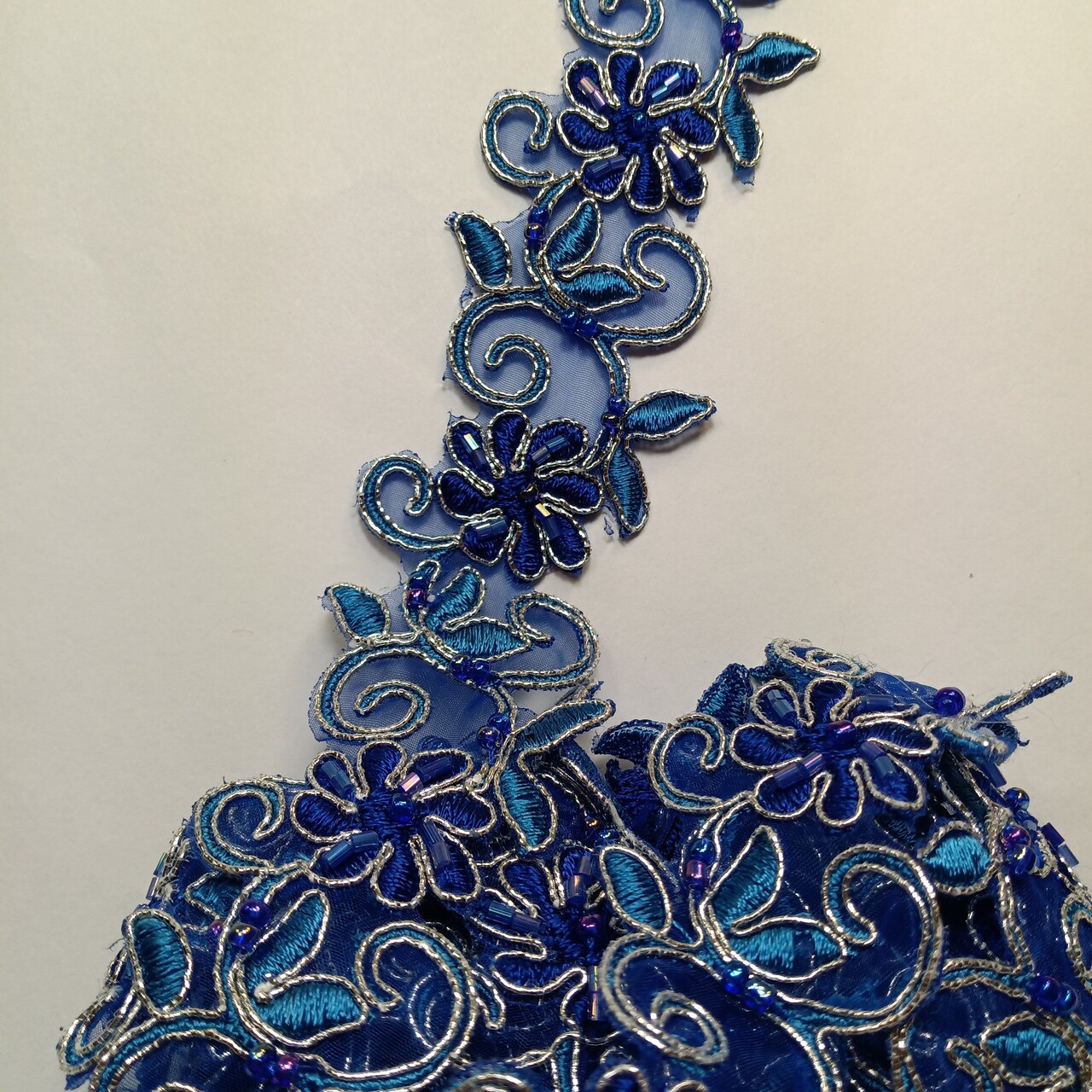 1 Yard Luxurious Beaded Corded Lace Trimming Embroidered Polyester Organza for Dresses 1.5 Inch Width